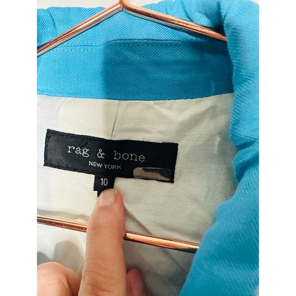 RAG & BONE Blue Linen Front Button Closure Fletcher Linen Blazer Coat Size 10 - Picture 14 of 16